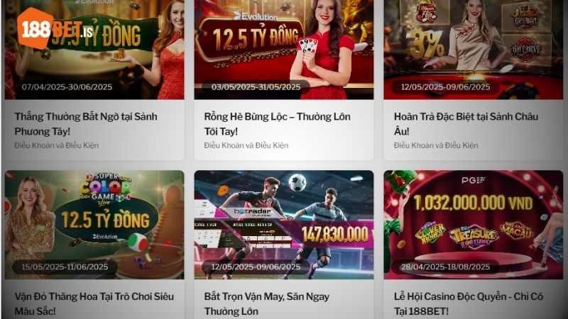Cập nhật chương trình ưu đãi 188BET triển khai