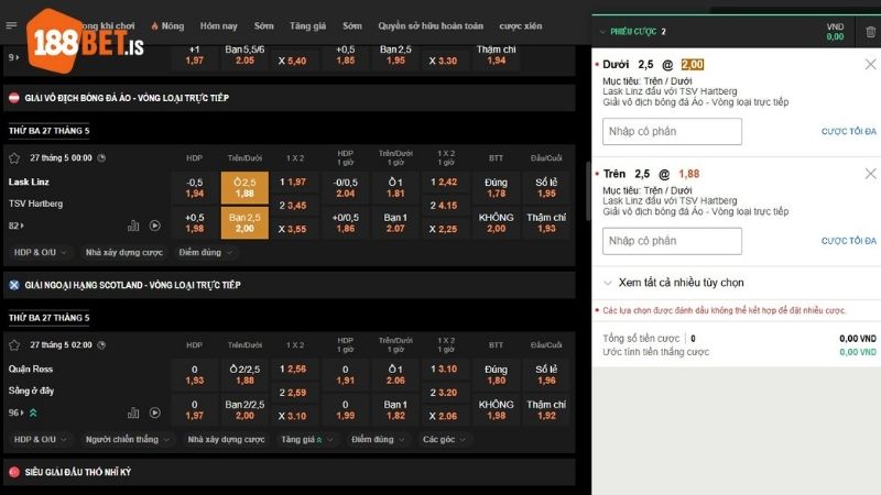 Lý do bạn nên chơi kèo Over/Under tại 188BET